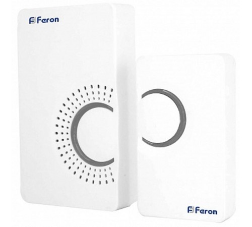 Звонок электрический дверной беспроводной E-373 звонок IP20 36 мелодий, 2*1,5V/ААА (база), белый, серый  23686  FERON