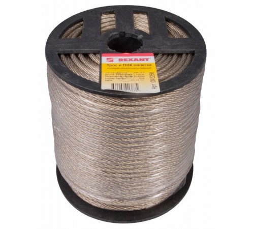Трос стальной в ПВХ оплетке d=5,0 мм, прозрачный (бухта 100 м)  09-5250  REXANT