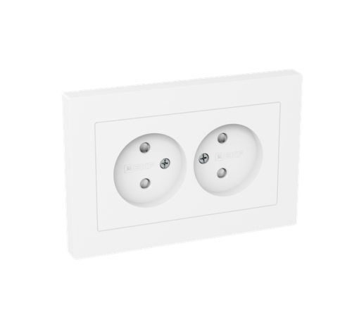 Механизм розетки двойной, 16А, без заземления, со шторками, с рамкой, белый Эпика EKF  UP1-SOW-201  EKF