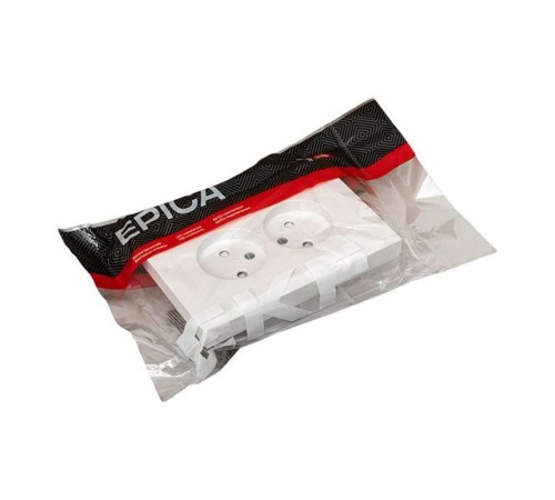 Механизм розетки двойной, 16А, без заземления, со шторками, с рамкой, белый Эпика EKF  UP1-SOW-201  EKF