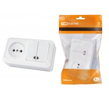 Блок комбинированный выкл. 2-кл. с/п 10А + розетка 2П 10А 250В БКВР IP20 белый "Ладога"  SQ1801-0108  TDM