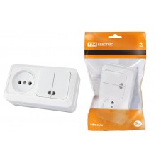 Блок комбинированный выкл. 2-кл. с/п 10А + розетка 2П 10А 250В БКВР IP20 белый "Ладога"  SQ1801-0108  TDM