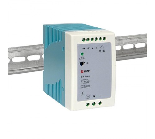 Блок питания на дин рейку 100Вт,Uвх ~ 220 В AC m, Uвых - 24 В DC постоянного тока DR-M-100W-24 EKF