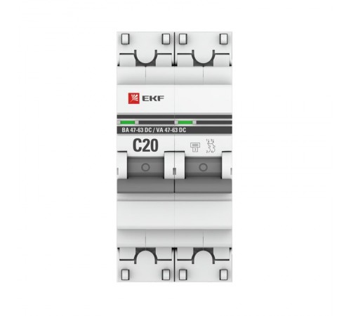 Выключатель автоматический двухполюсный 2P 20А (C) 6кА ВА 47-63 DC EKF PROxima  mcb4763-DC-2-20C-pro  EKF (замена - M63DC6220C)