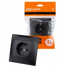 Розетка 2П 10А 250В с защ. шт. графит "Лама"  SQ1815-0610  TDM