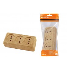 Розетка 3-х местная горизонтальная 2П открытой установки IP20 10A с з/ш сосна "Ладога"  SQ1801-0425  TDM