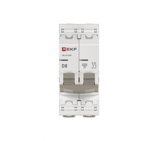 Выключатель автоматический двухполюсный 8А (D) 6кА ВА 47-63N PROxima M636208D  EKF