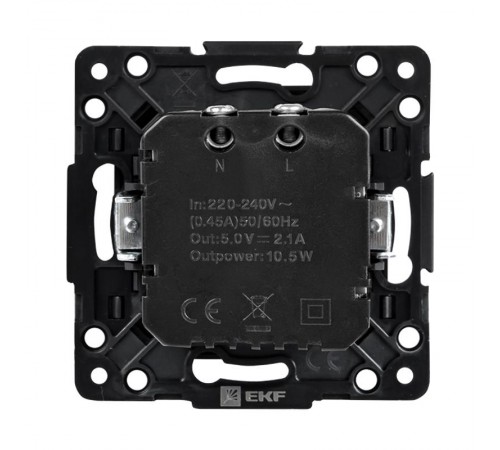 Стокгольм Механизм Розетки USB 2-местной 2,1А черный PROxima  EZR16-028-10-2USB  EKF