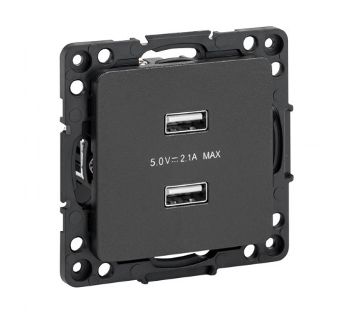 Стокгольм Механизм Розетки USB 2-местной 2,1А черный PROxima  EZR16-028-10-2USB  EKF