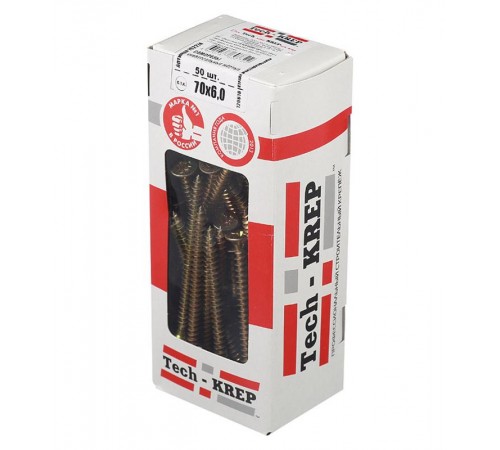 Саморезы универсальные 70х6,0 мм (75 шт) желтые - коробка с окном ( 0,608 кг)  102272  Tech-KREP