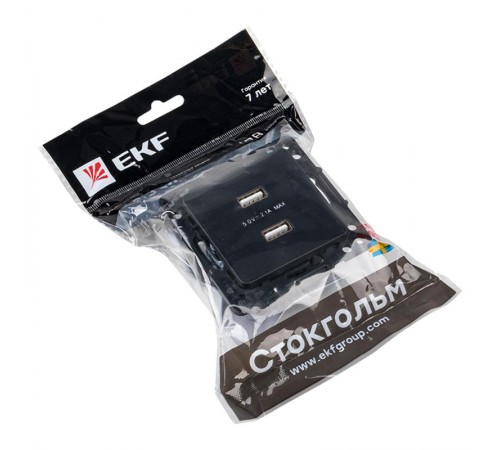 Стокгольм Механизм Розетки USB 2-местной 2,1А черный PROxima  EZR16-028-10-2USB  EKF