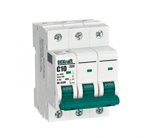 Выключатель автоматический без теплозащиты трехполюсный ВА-103М 3P 10А характеристика C 6кА  12519DEK  Dekraft