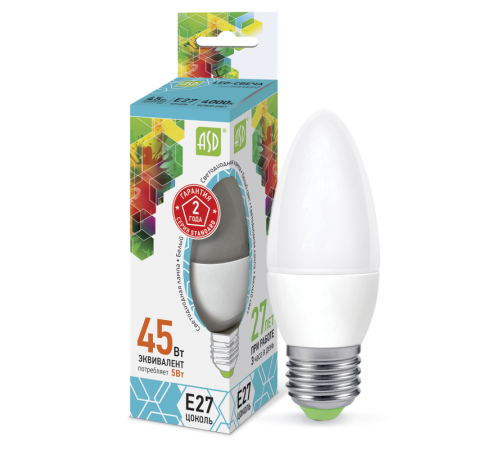 Лампа светодиодная LED-СВЕЧА-standard 5Вт 230В Е27 4000К 450Лм  4690612003917  ASD
