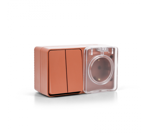 AtlasDesign Profi54 Терракотовый О/У Блок: Розетка с заземлением со шторками 16А, Выключатель 2-клавишный 10 АХ  ATN547074  SE