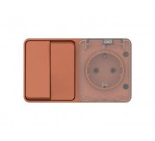 AtlasDesign Profi54 Терракотовый О/У Блок: Розетка с заземлением со шторками 16А, Выключатель 2-клавишный 10 АХ  ATN547074  SE