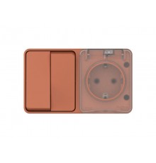 AtlasDesign Profi54 Терракотовый О/У Блок: Розетка с заземлением со шторками 16А, Выключатель 2-клавишный 10 АХ  ATN547074  SE