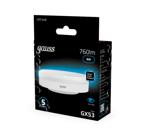 Лампа светодиодная GX53 8W 760lm 6500K LED 1/10/100  108008308  Gauss