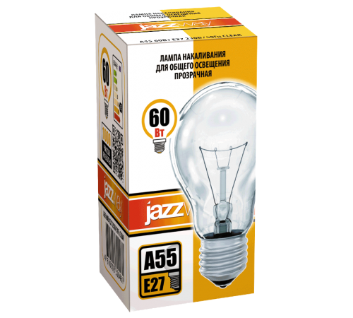 Лампа накаливания ЛОН  60Вт Е27 240В A55 clear (Б 230-60-5)  3320461  Jazzway