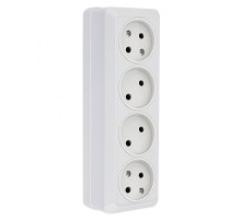 Рим Розетка 4-местная 10А без заземления  белая EKF  ENR10-302-10  EKF