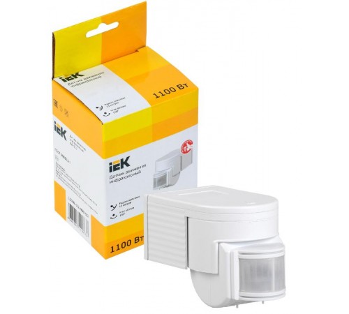 Датчик движения ДД 012 белый, макс. нагрузка 1100Вт, угол обзора 180град., дальность 12м, IP44,  LDD10-012-1100-001  IEK