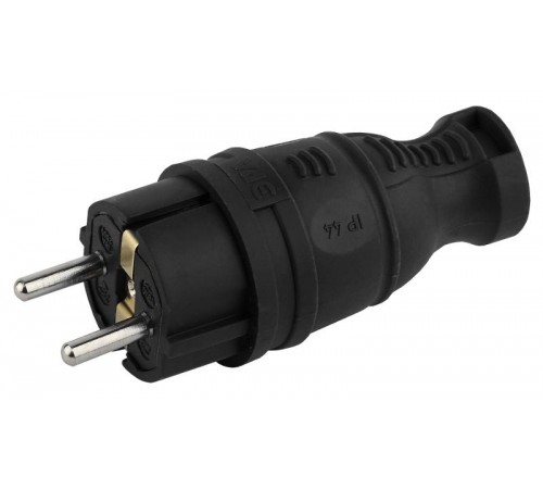 Вилка каучуковая c заземлением 16A IP44 прямая черная V8-B-IP44 Б0044540  ЭРА