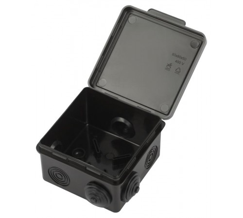 Распаячная коробка  KOR-80-80-50-7g-B открытой установки КОР 80х80х50мм черная с гермовводами 7 входов IP54 KOR-80-80-50-7g-B  Б0061782  ЭРА
