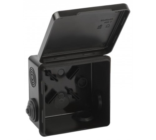 Распаячная коробка  KOR-80-80-50-7g-B открытой установки КОР 80х80х50мм черная с гермовводами 7 входов IP54 KOR-80-80-50-7g-B  Б0061782  ЭРА