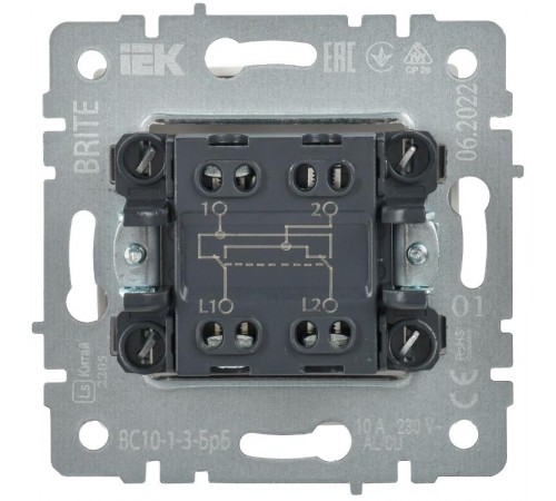 BRITE Выключатель 1-клавишный перекрестный 10А ВС10-1-3-БрБ белый  BR-V13-0-10-K01  IEK