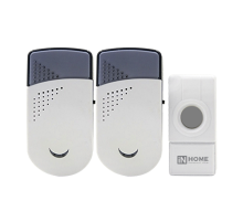 Звонок беспроводной ЗБН-6 с двумя динамиками 32 мелодии 120м с кнопкой IP44 бело-серый  4690612013343  IN HOME