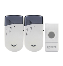 Звонок беспроводной ЗБН-6 с двумя динамиками 32 мелодии 120м с кнопкой IP44 бело-серый  4690612013343  IN HOME