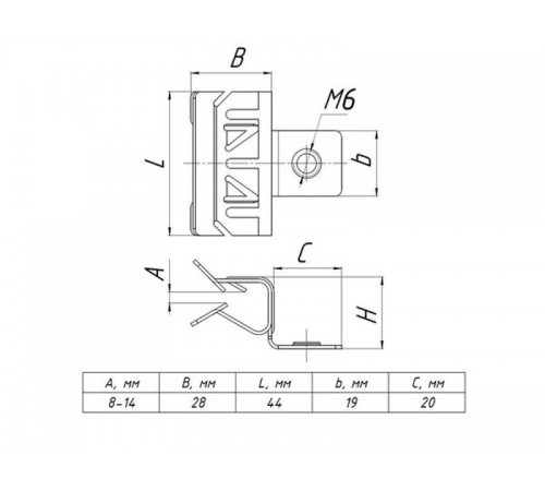 Зажим балочный 8-14 мм с отгибом и М6 TDZ  ZB8-14-M6G  EKF