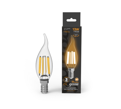 Лампа светодиодная Filament Свеча на ветру 13W 1100lm 2700К Е14 LED 1/10/50  104801113  Gauss
