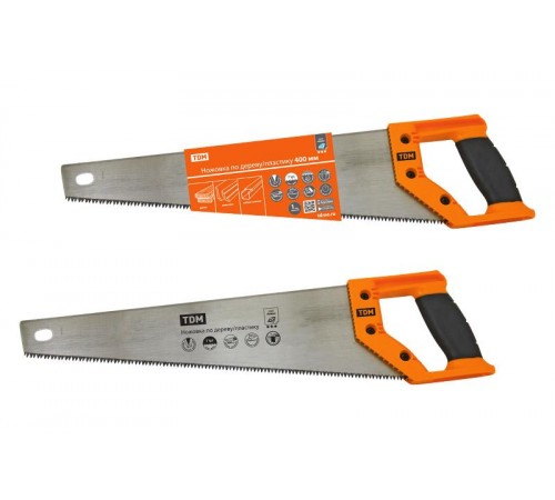 Ножовка по дереву/пластику 400 мм, закаленные зубья, прорезиненная рукоятка, "Алмаз"  SQ1035-0102  TDM