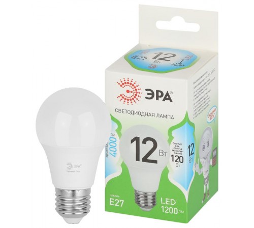 Лампа светодиодная  GREEN LINE LED A60-12W-840-E27 GL E27 12 Вт груша яркий белый свет  Б0067107  ЭРА