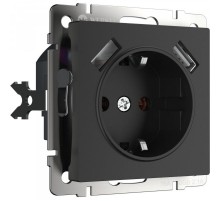 W1171508/ Электроустановочные изделия - Розетка с заземлением, шторками и USBх2 (черный матовый)