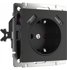 W1171508/ Электроустановочные изделия - Розетка с заземлением, шторками и USBх2 (черный матовый)