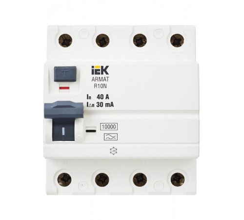 Выключатель дифференциальный (УЗО) R10N 4P 40А 30мА тип A ARMAT  AR-R10N-4-040A030  IEK