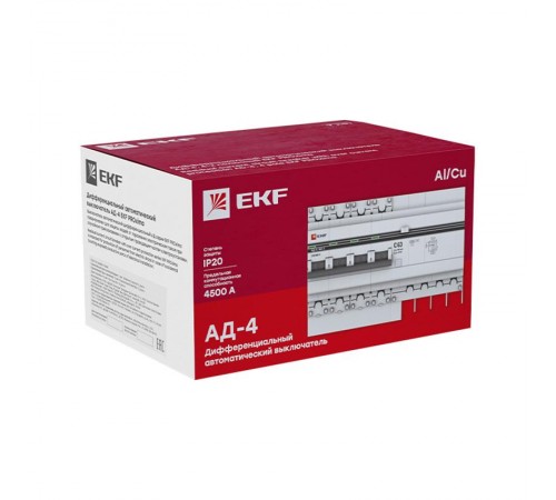 Выключатель автоматический дифференциального тока АД-4 4п 63А C 30мА тип AC (8 мод.) PROxima (электронный)  DA4-63-30-pro  EKF