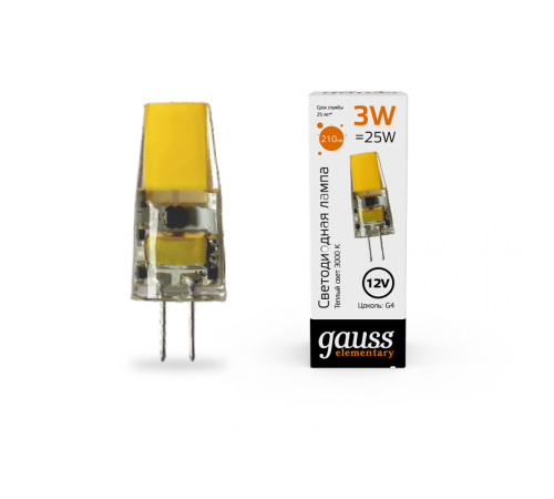 Лампа светодиодная Elementary G4 12V 3W 250lm 3000K силикон LED 1/20/200  18713  Gauss