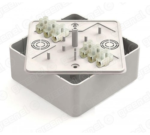 Коробка распределительная для о/п 100х100х44мм с клеммной колодкой ЗВИ-10 (2,5-6мм2) 6 клемм, IP40, цвет -БЕЛЫЙ (25шт)  GE41222-01  GREENEL