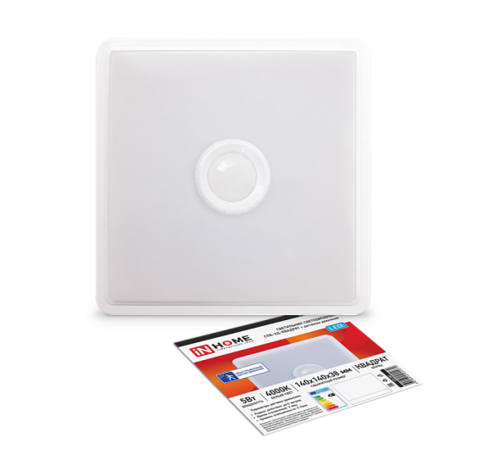 Светильник светодиодный СПБ-2Д-КВАДРАТ 5Вт 230В 4000К 400лм 140мм c ненастраиваемым датчиком белый  4690612022079  IN HOME