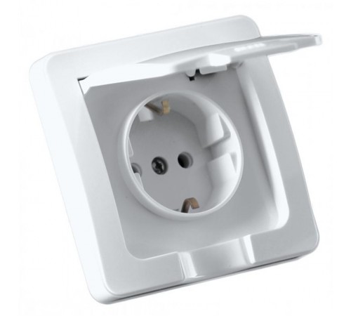 Розетка скрытой установки, одноместная, с заземляющим контактом, брызгозащищенная IP44, цвет белый  РС16-511  HEGEL