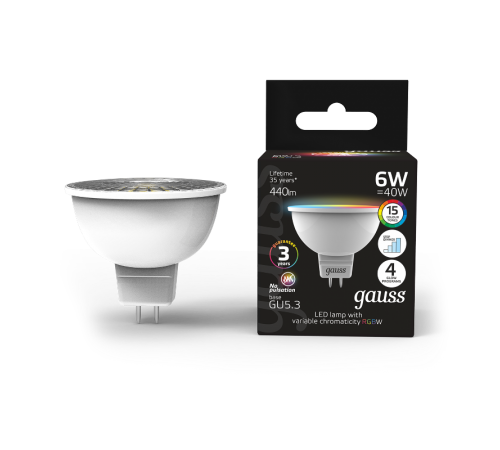Лампа светодиодная Smart MR16 6W GU5.3 RGBW+dim 1/10/100  101105406  Gauss