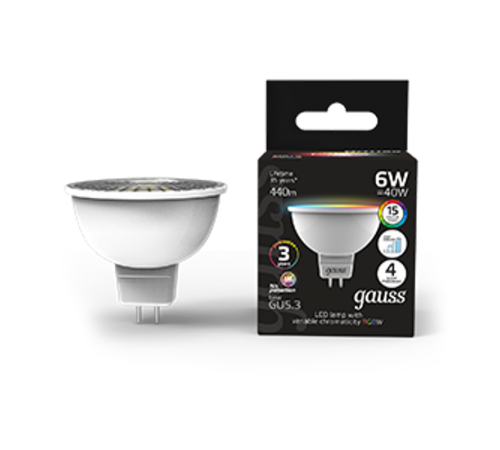 Лампа светодиодная Smart MR16 6W GU5.3 RGBW+dim 1/10/100  101105406  Gauss