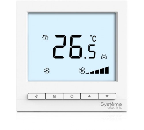 Термостат комнатный цифровой, для 4тр 3ск FCU и клап 0-10В, 1TI 1DI 3DO 2AO Modbus бел ~220В BS  RTF4VIML  SE