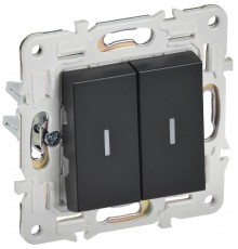 SKANDY Выключатель 2-клавишный проходной с индикацией 10А SK-V10Bl черный  SK-V22-1-10-K02  IEK