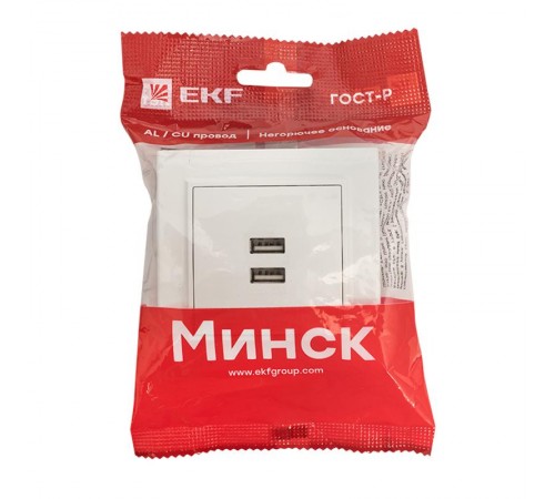 Минск Розетка USB 2-местная СП 2,1А  белая    ERR-2USB-100  EKF