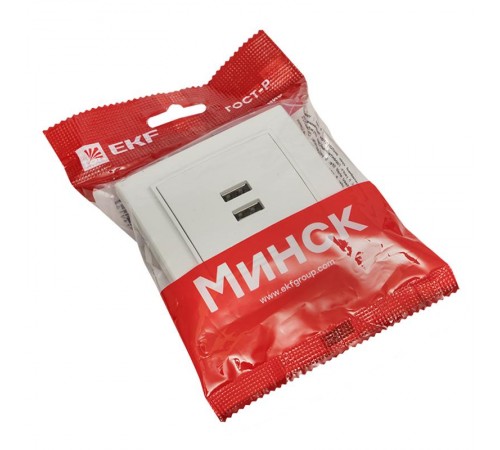 Минск Розетка USB 2-местная СП 2,1А  белая    ERR-2USB-100  EKF