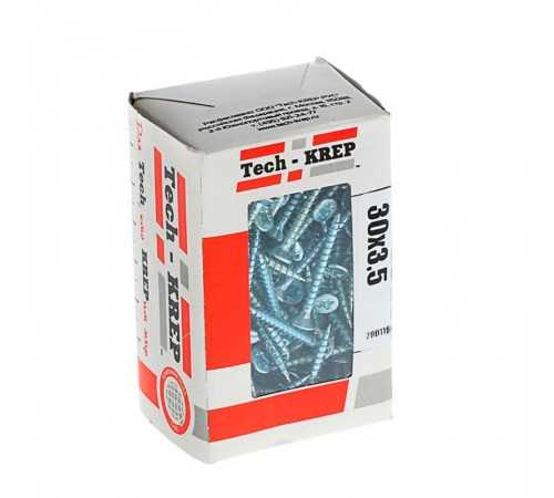 Саморезы универсальные 30х3,5 мм (200 шт) оцинкованные - коробка с окном ( 0,251 кг)  102171  Tech-KREP