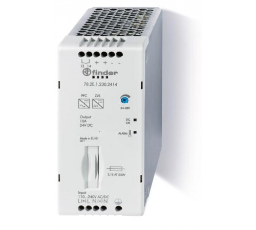 Импульсный источник питания; вход 110...250В AC/DC; выход 24В DC, 240Вт; Компенсация реактивной мощности; ширина 60мм  782E12302415PAS  Finder